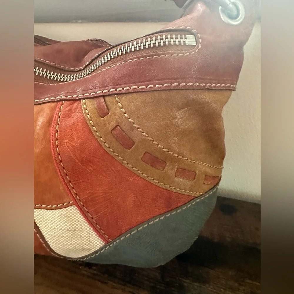 FOSSIL Leather Patchwork Shoulder Bag Crossbody Hobo Handbag Purse VINTAGE - Picture 8 of 15